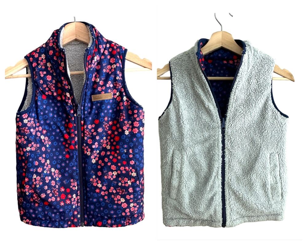 Reversible Vest Floral Buffalo David Bitton 7 8 Girls Blue Floral Sherpa Fleece